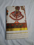 Kerala Kathakali Mural Print Saree with Gold Kasavu Border