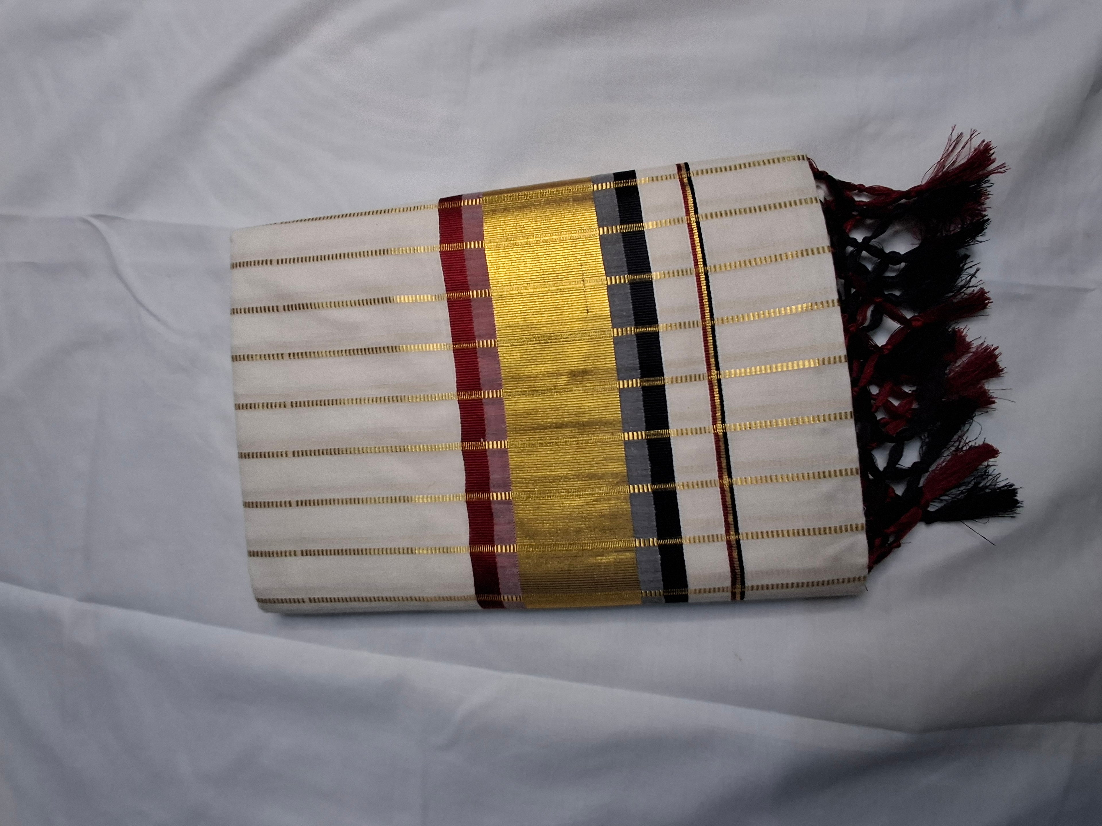 Kerala Kasavu Saree with Gold Zari Border