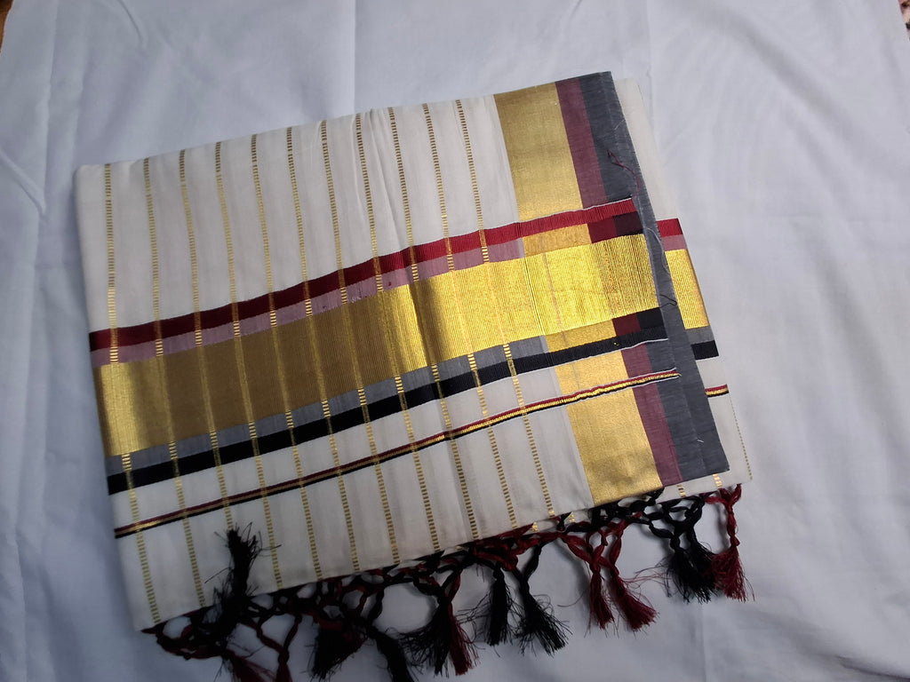 Kerala Kasavu Saree with Gold Zari Border