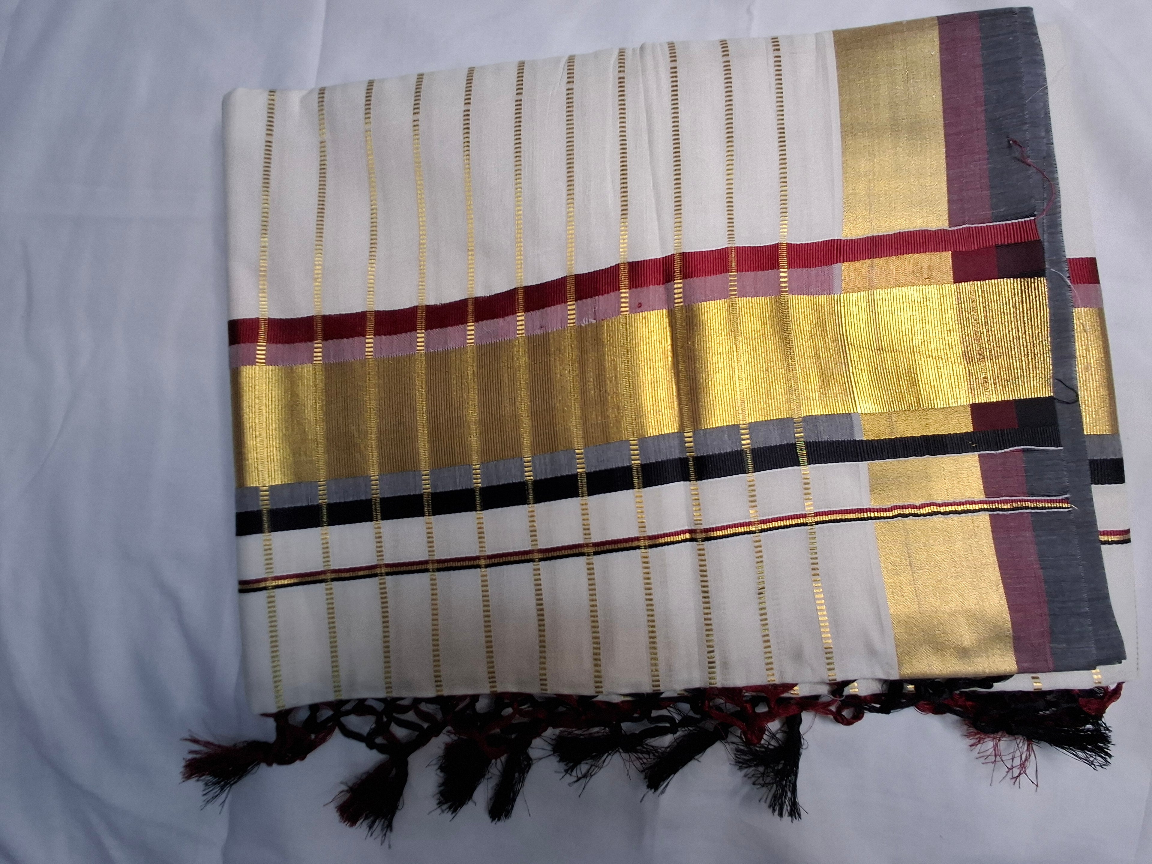 Kerala Kasavu Saree with Gold Zari Border