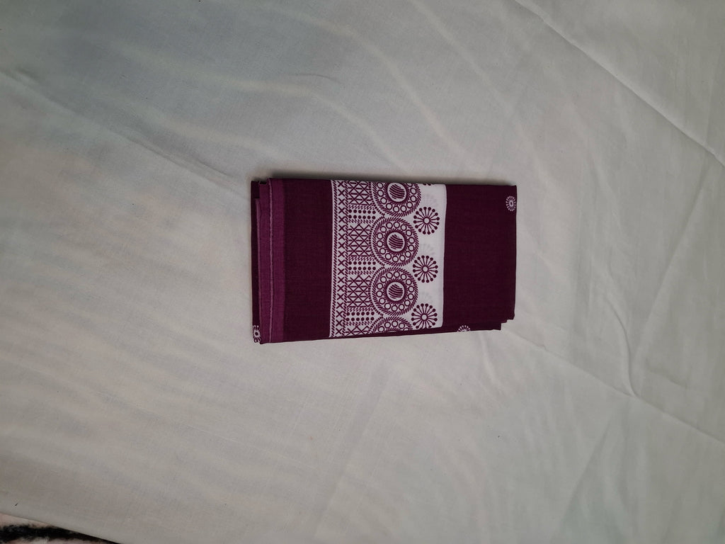 Kerala Kasavu Settu Mundu – Cream & Wine Block Print