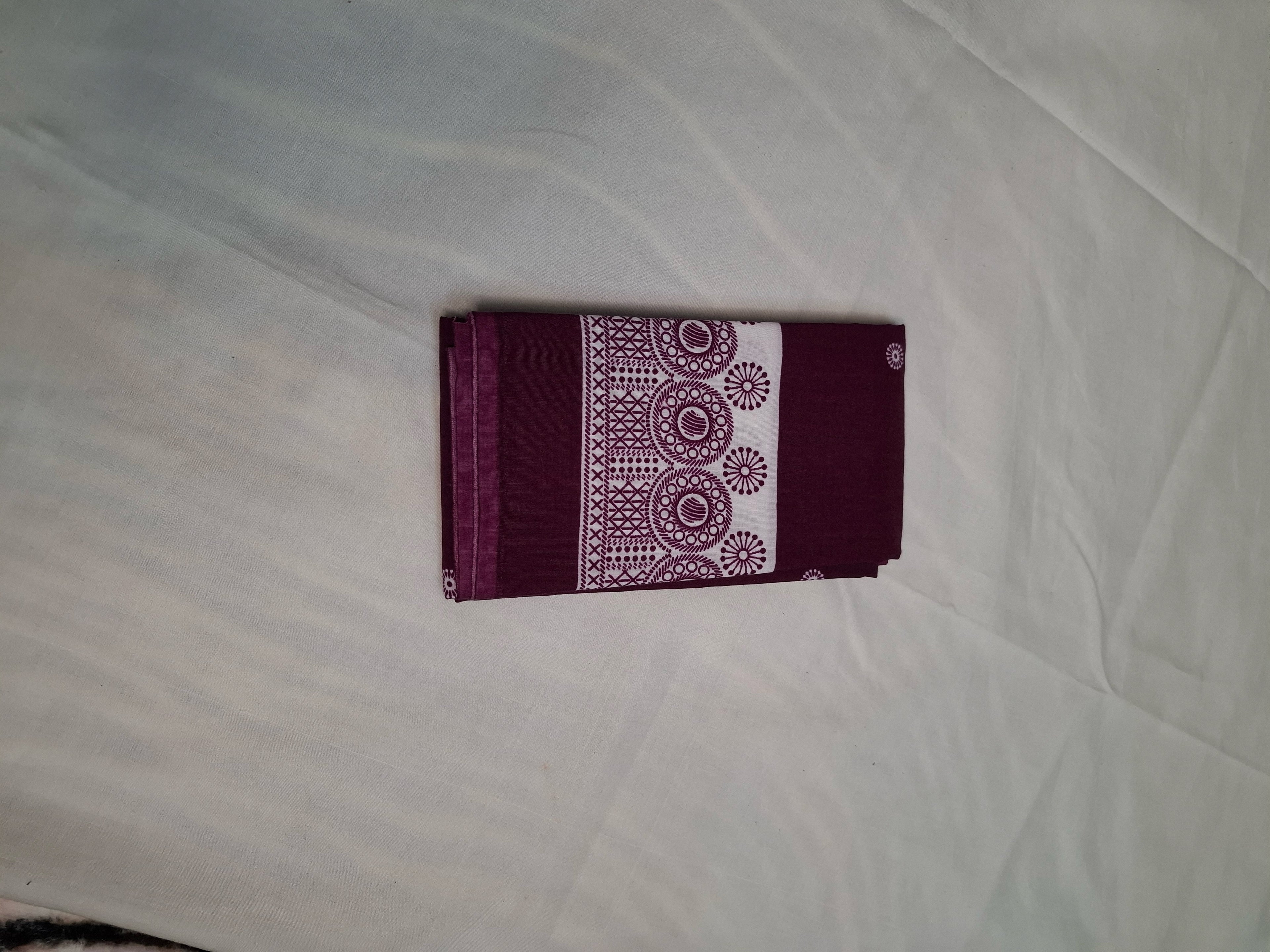 Kerala Kasavu Settu Mundu – Cream & Wine Block Print