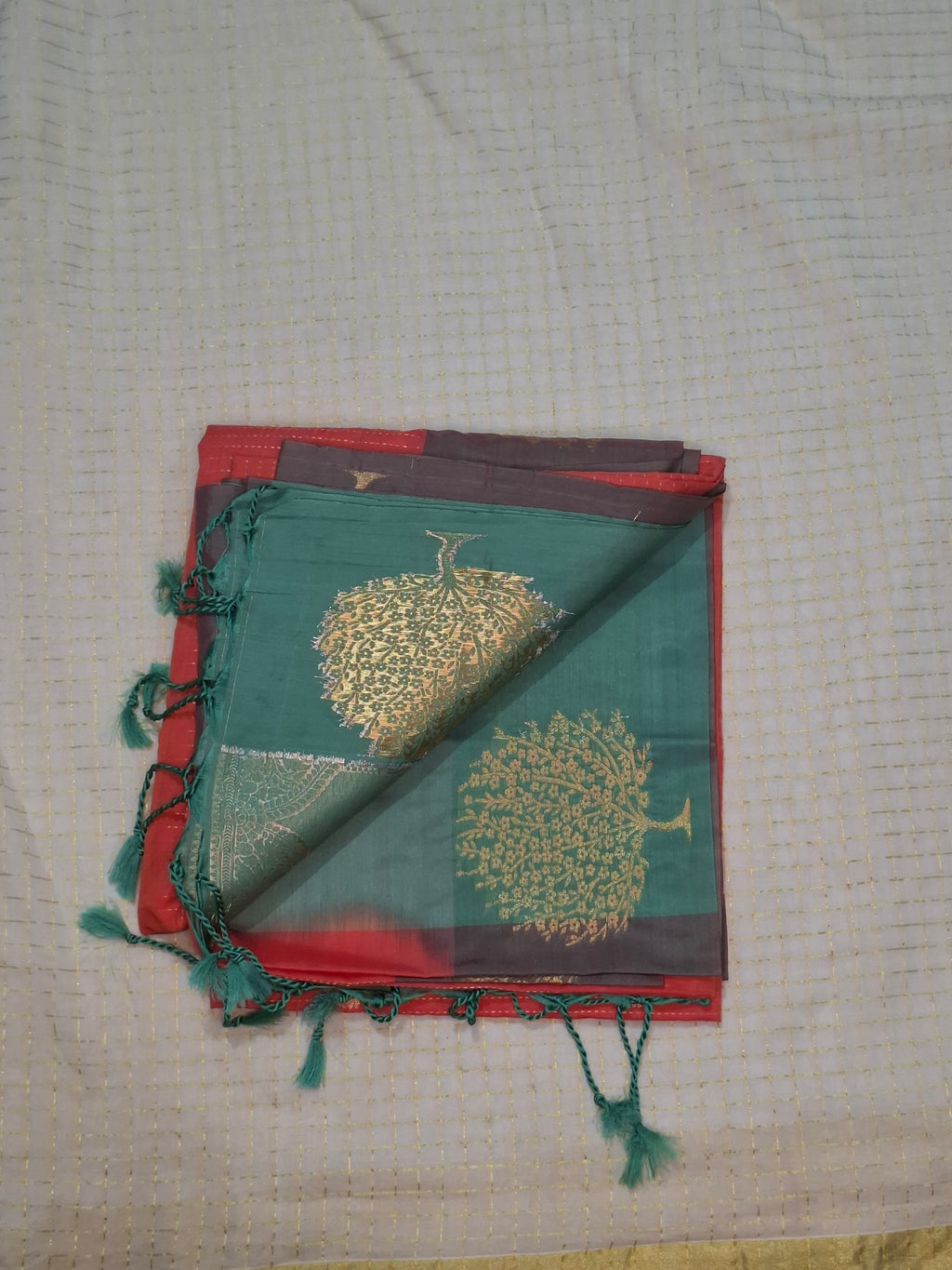 Dual-Tone Silk Saree with Zari Buta and Tassels