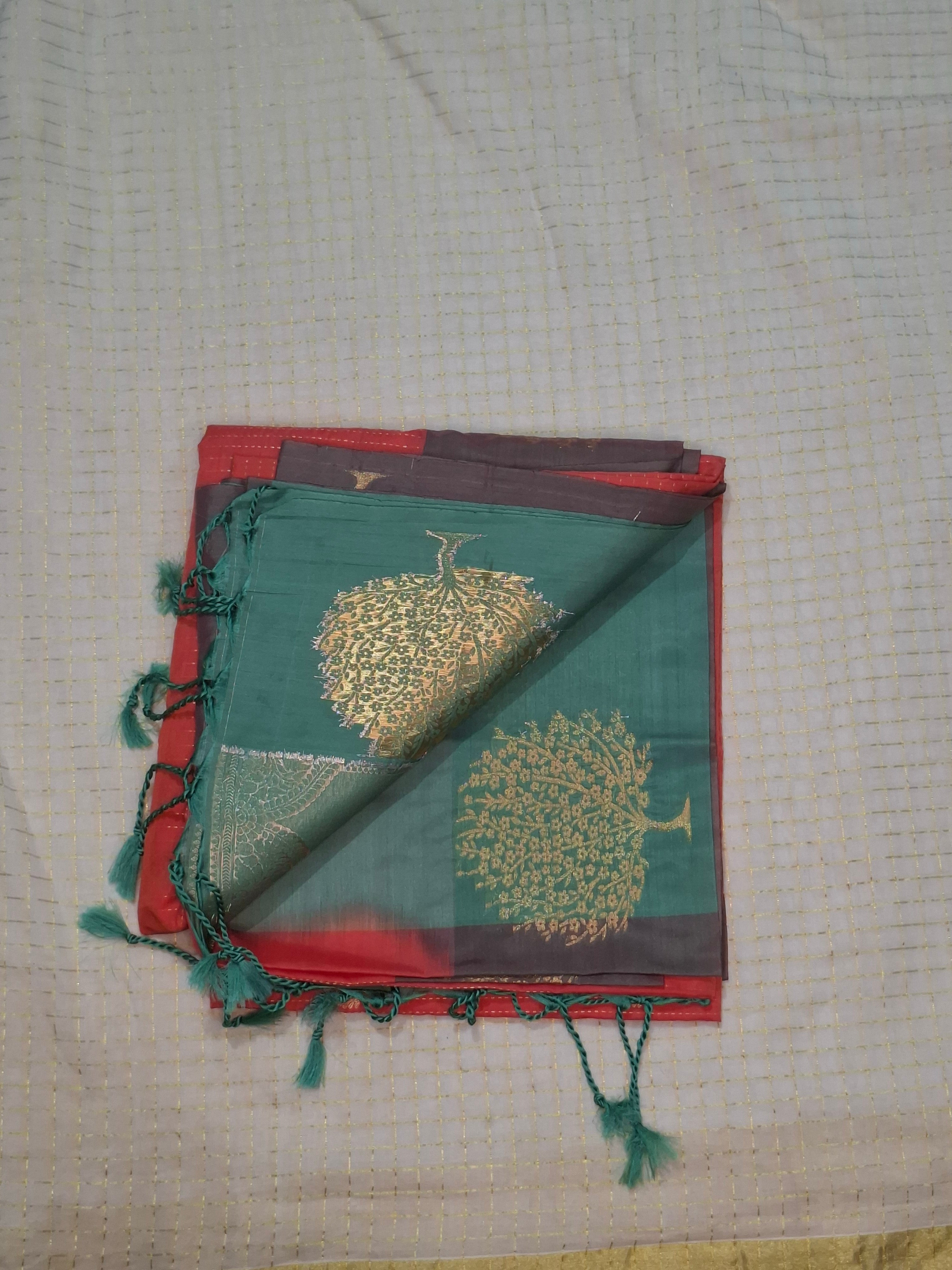 Dual-Tone Silk Saree with Zari Buta and Tassels