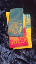 Yellow Sungudi Cotton Saree with Ganga-jamna border