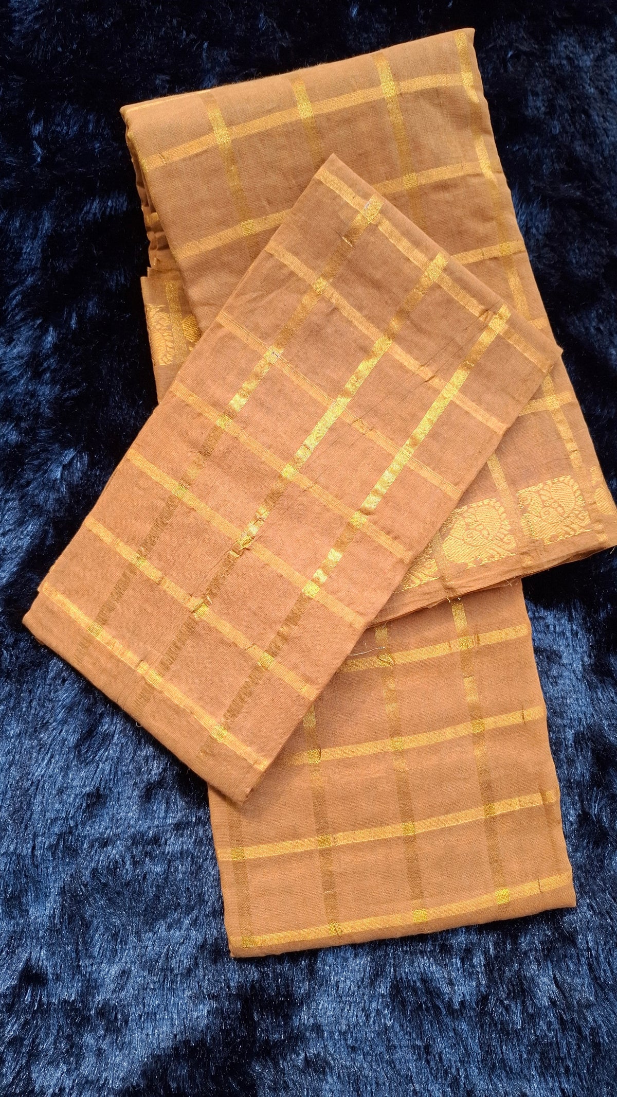 Mustard Yellow Sungudi Cotton Saree with Golden Checks