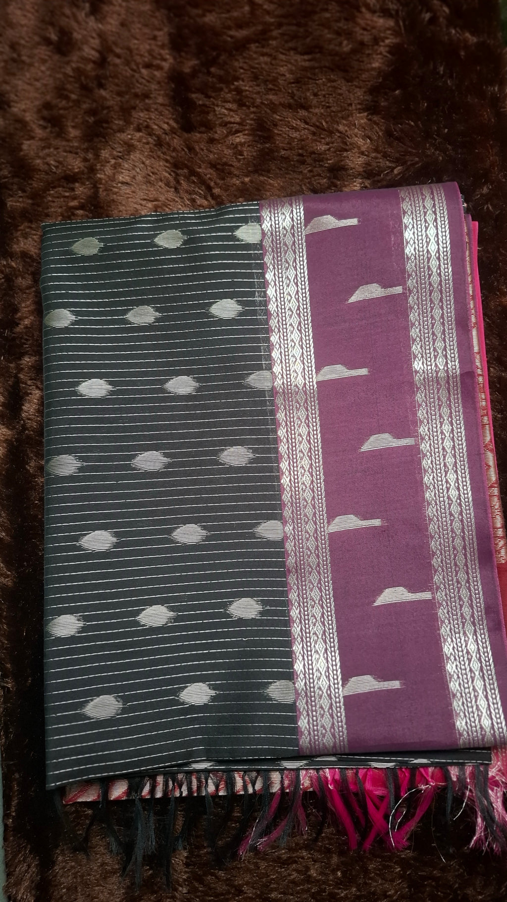 Black Cotton Silk Saree with Maroon Pallu and Blouse/CS001