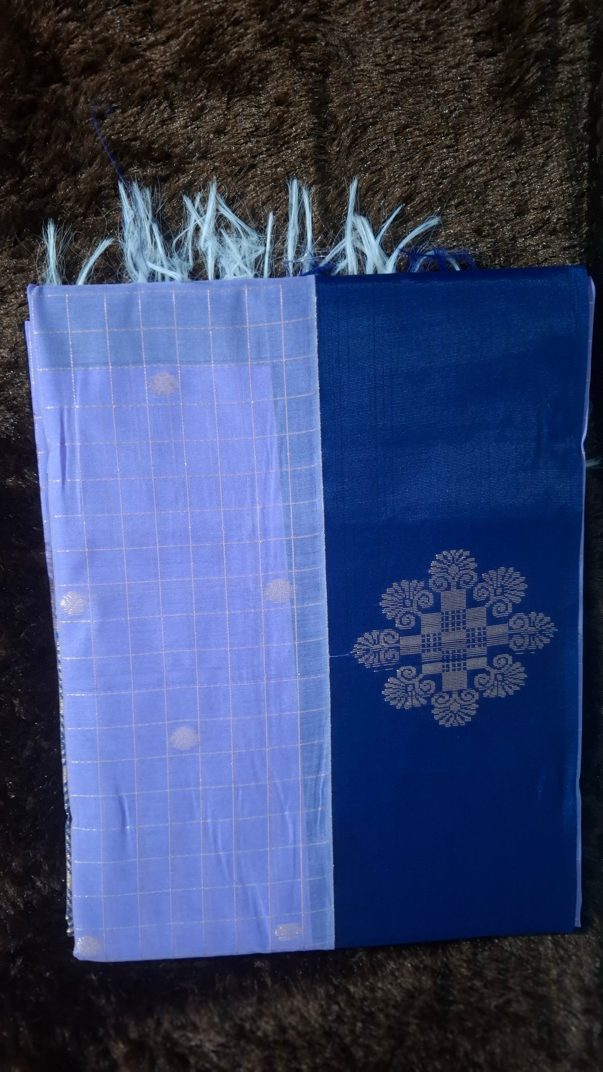 Lavender and Navy Blue Cotton Silk Saree with Blouse /CS005