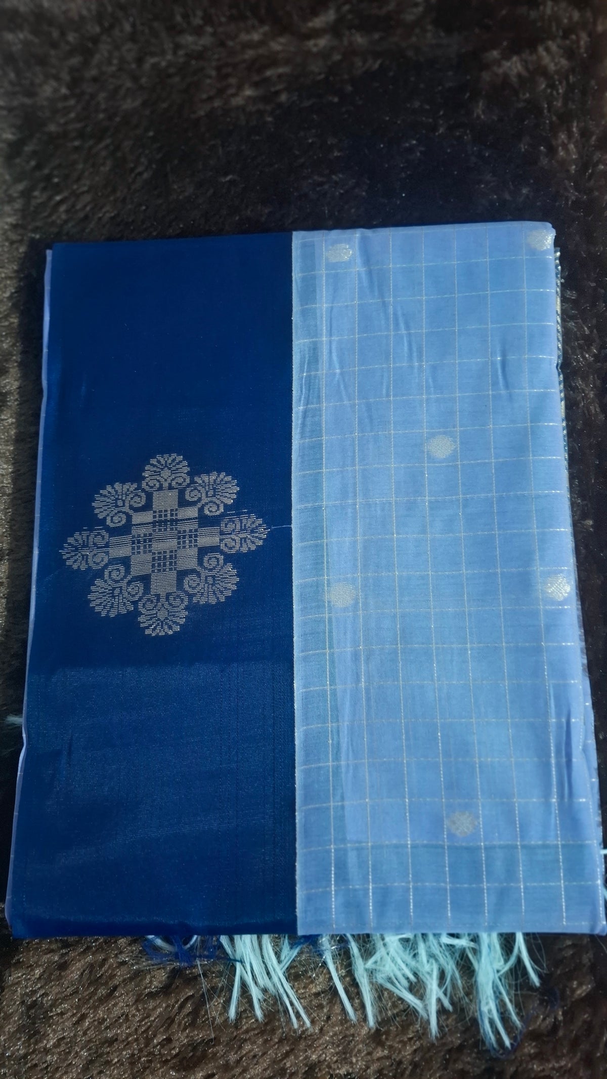 Lavender and Navy Blue Cotton Silk Saree with Blouse /CS005