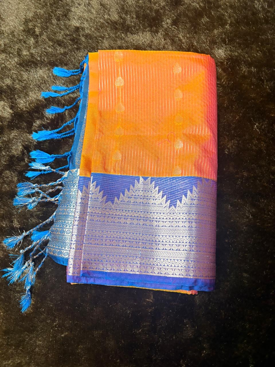 Orange and Blue Art Silk Saree/AS001