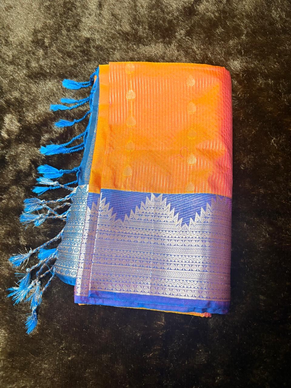 Orange and Blue Art Silk Saree/AS001